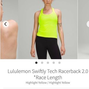 Lululemon swifty tech racerback race length size 14 neon yellow NWT